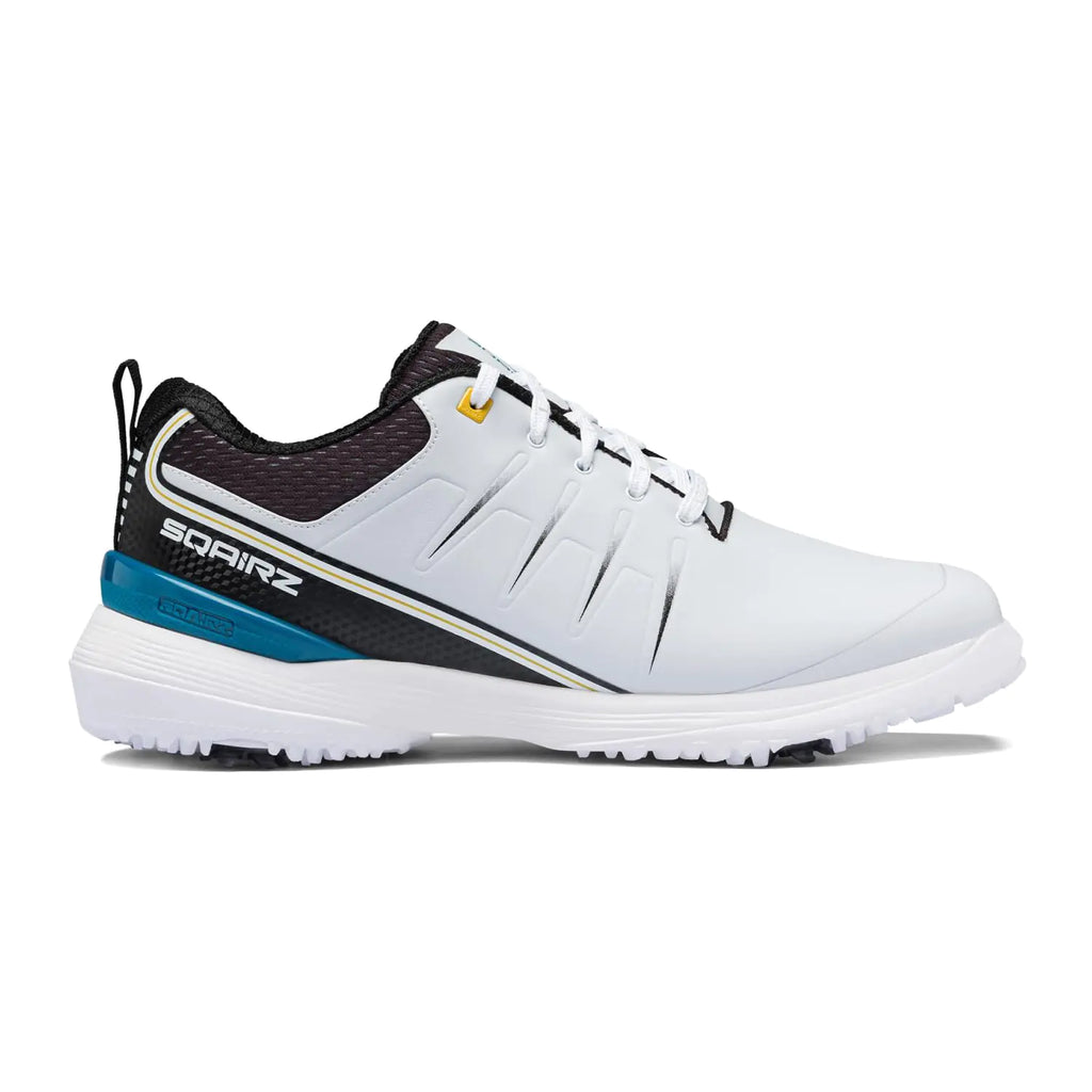 SQAIRZ Speed2 Mens Athletic Golf Shoes Golf Shoes Designed for Balance & Performance Replaceable Spikes Waterproof Golf Shoes Men with Spikes Mens Golf Shoes Golf Footwear White/Teal