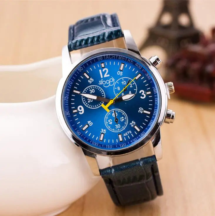 Women's Leather Watch, Student Quartz Watch, Casual 3-Eye Watch