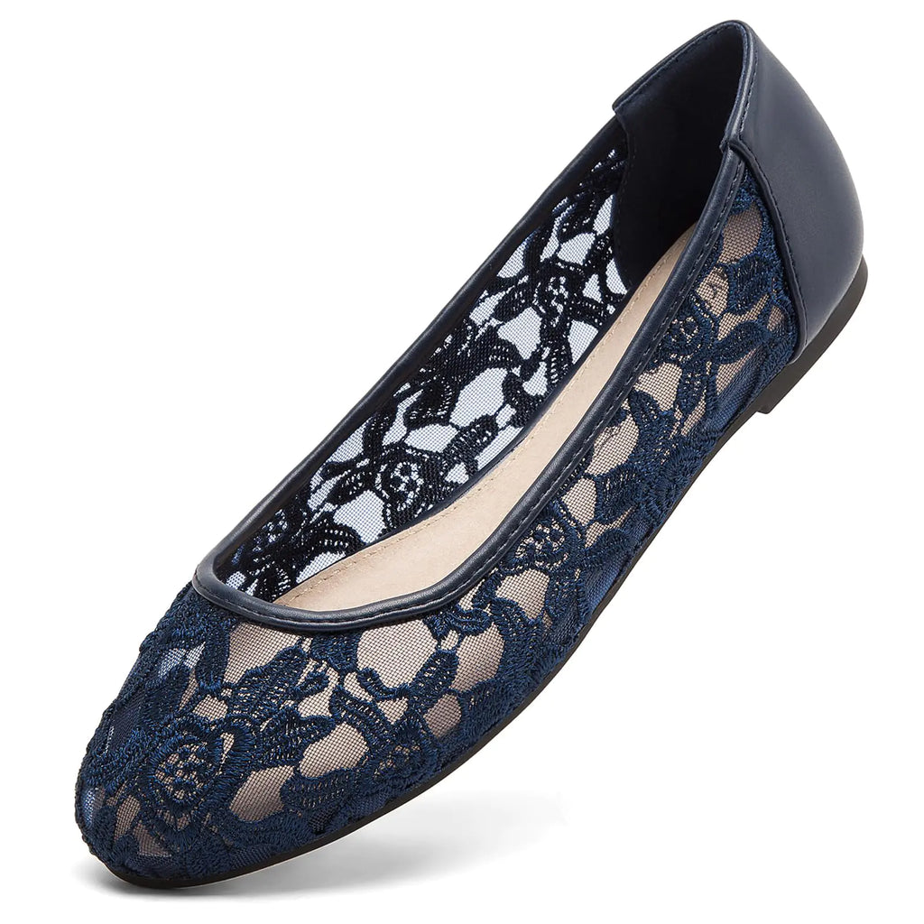 Greatonu Women Shoes Navy Cut Out Slip On Synthetic Loafers Lace Ballet Flats 8 US